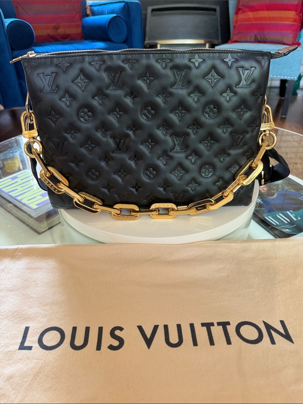 Louis Vuitton Black Coussin MM Empreinte Leather Shoulder Bag with Gold Hardware